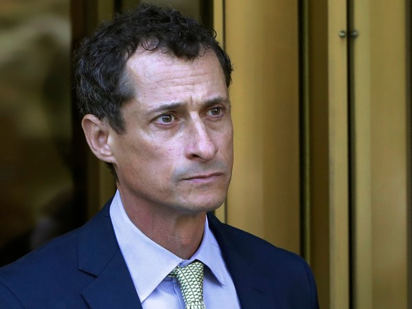 FILE - In this Sept. 25, 2017 file photo, former Congressman Anthony Weiner leaves federal court following his sentencing in New York. Weiner is set to report to the Federal Medical Center, Devens, Mass., Monday, Nov. 6, 2017, to serve his prison sentence in a sexting case that rocked the presidential race. (AP Photo/Mark Lennihan, File)