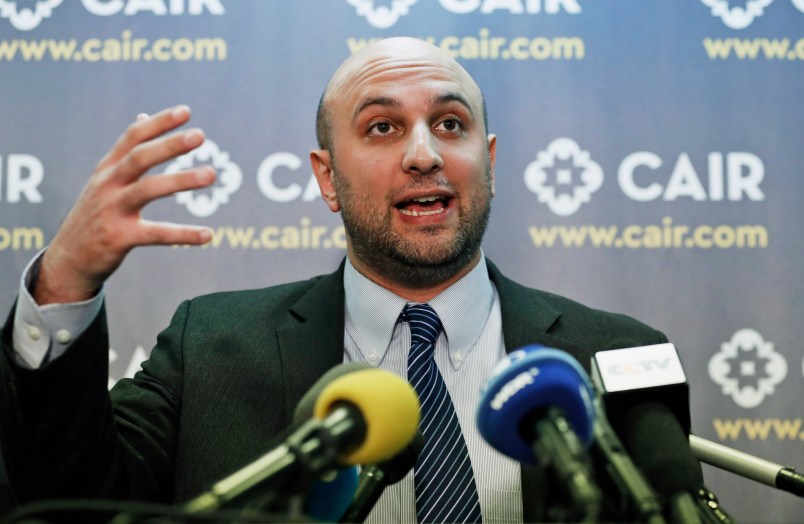 Attorney Gadeir Abbas speaks during a news conference at the Council on American-Islamic Relations (CAIR), Monday, Jan. 30, 2017, in Washington. The group announced the filing of a federal lawsuit on behalf of more than 20 individuals challenging an executive order signed by President Donald Trump. (AP Photo/Alex Brandon)