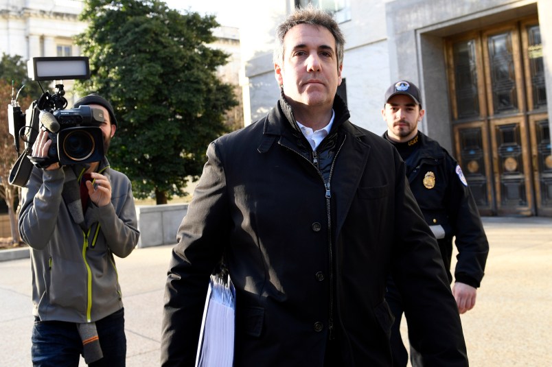 Michael Cohen, President Donald Trump's former personal attorney, leaves Capitol Hill in Washington, Thursday, Feb. 21, 2019. (AP Photo/Susan Walsh)