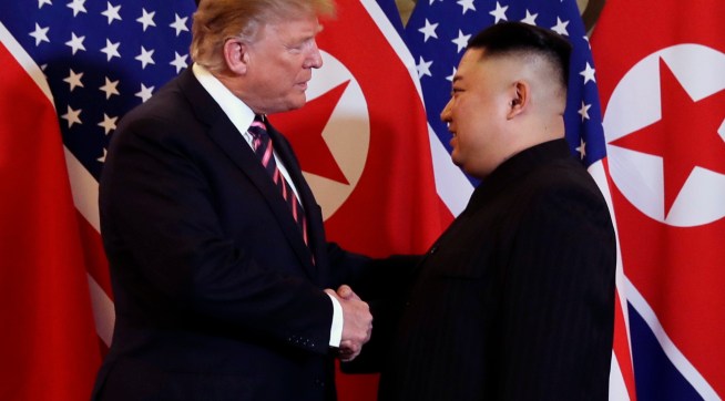 President Donald Trump meets North Korean leader Kim Jong Un, Wednesday, Feb. 27, 2019, in Hanoi. (AP Photo/ Evan Vucci) President Donald Trump has dinner with North Korean leader Kim Jong Un, Wednesday, Feb. 27, 2019, in Hanoi. (AP Photo/ Evan Vucci)