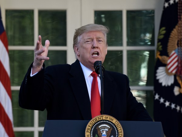 President Donald Trump makes a statemnent annoncing that a deal has been reached to reopen the government through Feb. 15 during an event in the Rose Garden of the White House January 25, 2019 in Washington, DC.Photo by Olivier Douliery/ Abaca Press