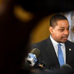 RICHMOND, VA - FEBRUARY 4: Virginia Lt. Gov. Justin Fairfax (D) talks with the press to address and deny a sex assault allegation from 2004 in the State Capitol February 04, 2019 in Richmond, VA. He denies . (Photo by Katherine Frey/The Washington Post)