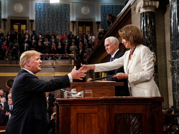 FEBRUARY 5, 2019 - WASHINGTON, DC: President Donald Trump delivered the State of the Union address, with Vice President Mike Pence and Speaker of the House Nancy Pelosi, at the Capitol in Washington, DC on February 5, 2019. (Doug Mills/The New York Times POOL PHOTO) NYTSOTU