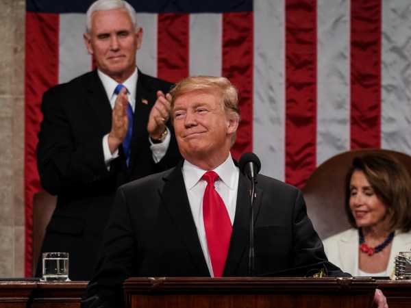 FEBRUARY 5, 2019 - WASHINGTON, DC: President Donald Trump delivered the State of the Union address, with Vice President Mike Pence and Speaker of the House Nancy Pelosi, at the Capitol in Washington, DC on February 5, 2019. (Doug Mills/The New York Times POOL PHOTO) NYTSOTU