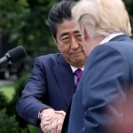 U.S. President Donald Trump and Japanese Prime Minister Shinzo Abe hold a joint news conference in the Rose Garden at the White House June 7, 2018 in Washington, DC. Trump and Abe discussed the upcoming U.S.-North Korea summit.