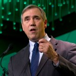 EMBARGOED - RELEASE AT 6:15 AM EST TUESDAY, MARCH 5        FILE - In this Jan. 24, 2019 file photo Sen. Jeff Merkley, D-Ore., speaks during the U.S. Conference of Mayors meeting in Washington. Merkley announced Tuesday, March 5, 2019 that he would not seek his party’s 2020 presidential nomination but will focus on his Senate re-election. (AP Photo/Jose Luis Magana, File)
