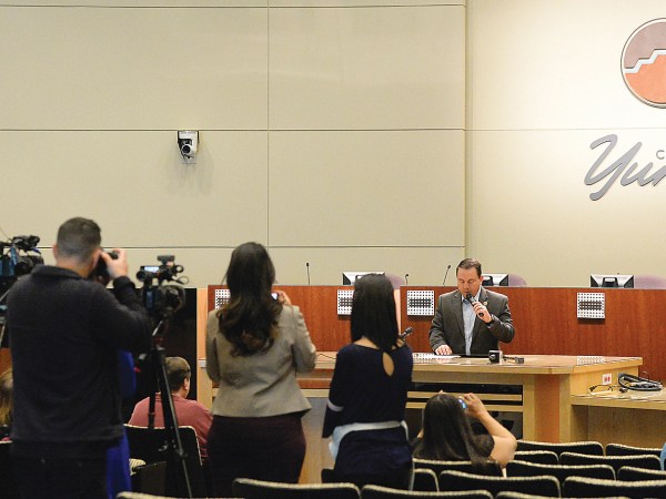 Buy these photos at YumaSun.comYuma Mayor Doug Nicholls speaks to the media and audience during a news conference Thursday afternoon inside Yuma City Council Chambers about the current humanitarian crisis in the border region due to high volumes of illegal migrant crossings.Photo by Randy Hoeft/Yuma Sun