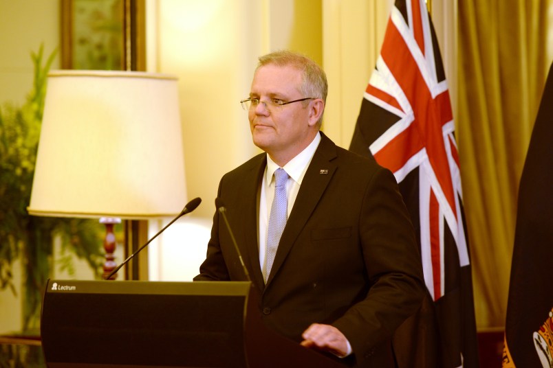 Scott Morrison is sworn in by Australia's Governor-General Sir Peter Cosgrove as Australia's 30th Prime Minister at Government House on August 24, 2018 in Canberra, Australia.