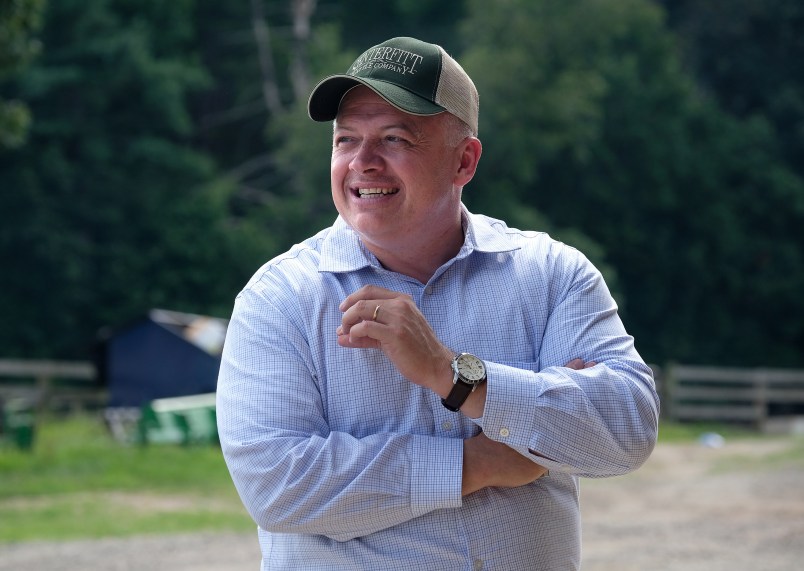 Madison, VA -  July 20: Denver Riggleman, Republican candidate for the 5th congressional district in Virginia visits Senterfitt Cattle Company as he campaigns, Friday July 20, 2018. (Photo by Norm Shafer/ For The Washington Post).