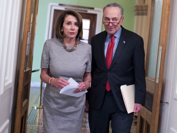 UNITED STATES - JANUARY 25: Speaker Nancy Pelosi, D-Calif., and Senate Minority Leader Charles Schumer, D-N.Y., arrive for a new conference in the Capitol about a continuing resolution to re-open the government on Friday, January 25, 2019. (Photo By Tom Williams/CQ Roll Call)
