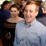 Democrat Dan McCready makes his way through the crowd at The Dreamchaser's Brewery on Friday, Feb. 22, 2019 in Waxhaw, N.C. Following Thursday's decisive 5-0 vote by the North Carolina State Board of Elections in favor of a new election for the 9th Congressional District, McCready held a rally for supporters. (Jeff Siner/Charlotte Observer/TNS)