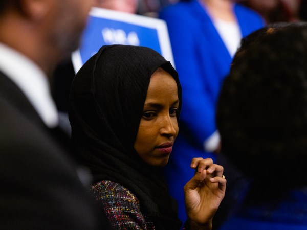 Rep. Ilhan Omar (D-MN), attends a news conference to introduce H.R. 4, Voting Rights Advancement Act, on Capitol Hill in Washington, DC, on Tuesday, Feb. 26, 2019. (Photo by Cheriss May/NurPhoto)