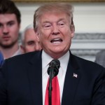 U.S. President Donald Trump participates in a photo opportunity with the 2018 Division I FCS National Champions: The North Dakota State Bison in the East Room of the White House on March 4, 2019 in Washington, DC.(Photo by Oliver Contreras/SIPA USA)