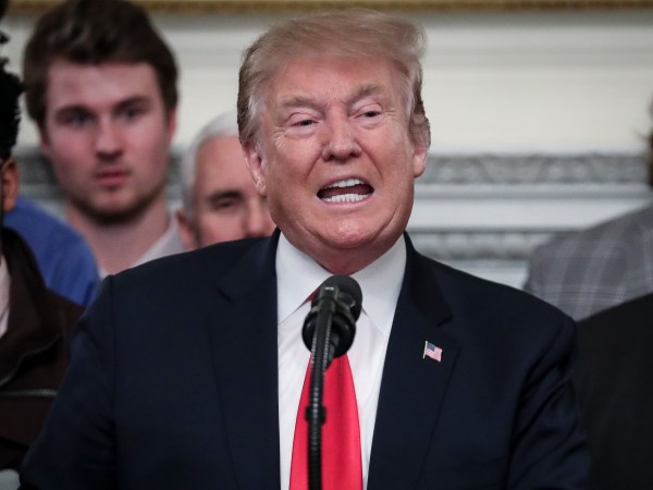 U.S. President Donald Trump participates in a photo opportunity with the 2018 Division I FCS National Champions: The North Dakota State Bison in the East Room of the White House on March 4, 2019 in Washington, DC.(Photo by Oliver Contreras/SIPA USA)