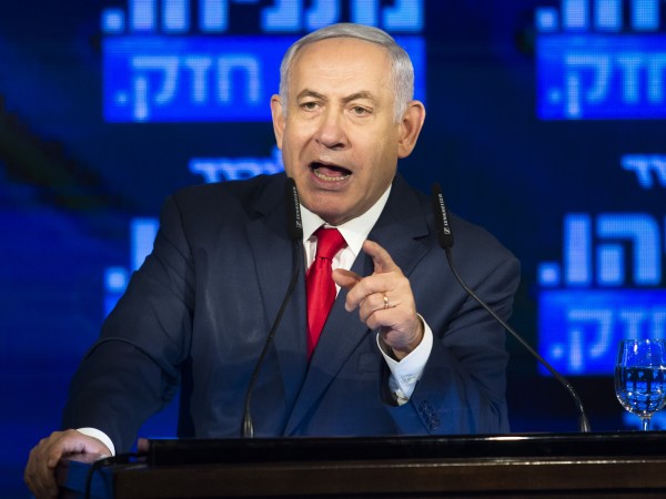 RAMAT GAN, ISRAEL - MARCH 04:  Israel's Prime Minster Benjamin Netanyahu delivers a speech during the launch of the Likud party election campaign on March 4, 2019 in Ramat Gan, Israel.  (Photo by Amir Levy/Getty Images)