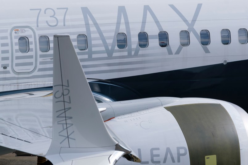 RENTON, WA - MARCH 11: A 737 MAX airplane is pictured on he tarmac with its signature winglet and fuel efficient engines outside the company's factory on March 11, 2019 in Renton, Washington. Two of the aerospace company's newest model airliners have crashed in less than six months. (Photo by Stephen Brashear/Getty Images)