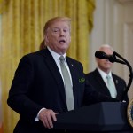 United States President Donald J. Trump speaks during the Shamrock Bowl Presentation at the White House on March 14, 2019 in Washington, D.C. Photo by Olivier Douliery/ Abaca Press