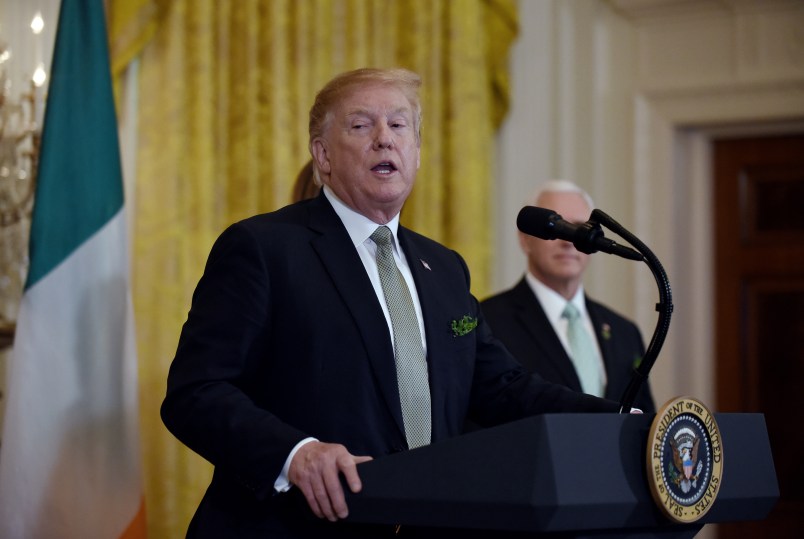 United States President Donald J. Trump speaks during the Shamrock Bowl Presentation at the White House on March 14, 2019 in Washington, D.C. Photo by Olivier Douliery/ Abaca Press