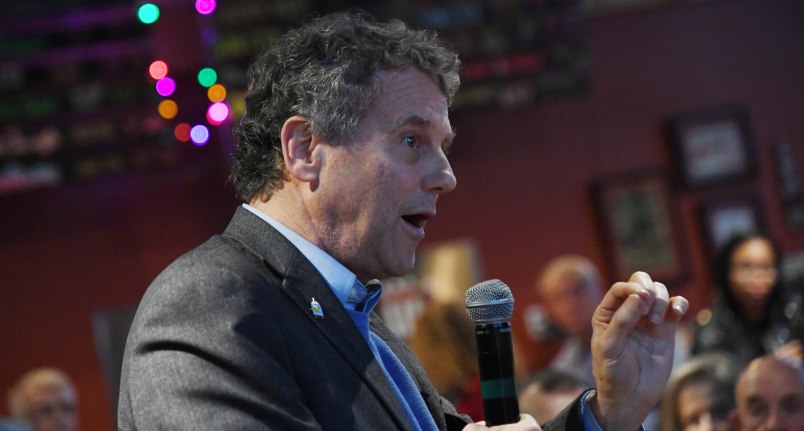 HENDERSON, NEVADA - FEBRUARY 23:  U.S. Sen. Sherrod Brown (D-OH) speaks at the Lovelady Brewing Company as part of the Nevada Democratic Party's lecture series, "Local Brews + National Views" on February 23, 2019 in Henderson, Nevada. Brown, a potential Democratic presidential candidate, met with voters as part of his Dignity of Work listening tour of early-voting primary states.  (Photo by Ethan Miller/Getty Images)