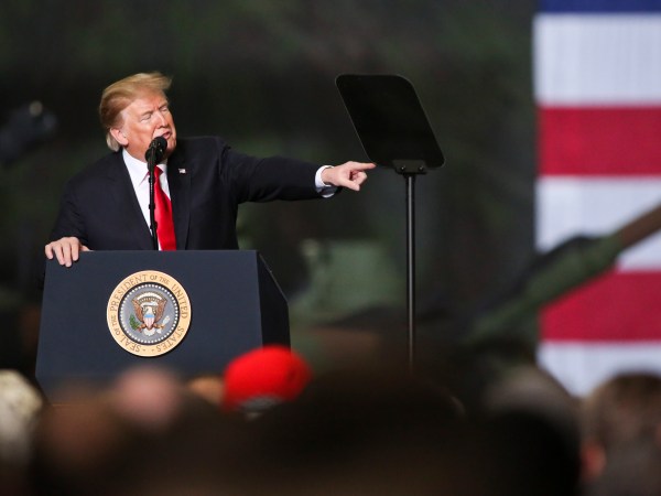 LIMA, OH - MARCH 20: US President Donald J. Trump speaks at the Joint Systems Manufacturer on March 20, 2019 in Lima, Ohio. Trump visited the northeastern Ohio defense manufacturing plant to discuss his successes in the economy, job growth, John McCain and ISIS. (Photo by Andrew Spear/Getty Images)*** Local Caption *** Donald Trump