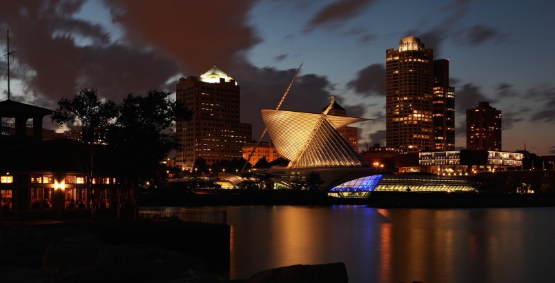 MILWAUKEE - SEPTEMBER 20:  Partial view of Milwaukee Skyline at night on September 20, 2014 in Milwaukee, Wisconsin. (Photo By Raymond Boyd/Getty Images)