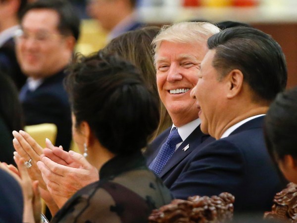 U.S. President Donald Trump and China's President Xi Jinping attend at a state dinner at the Great Hall of the People in Beijing, China, November 9, 2017. REUTERS/Thomas Peter  BEIJING, CHINA - NOVEMBER 9:  U.S. President Donald Trump and first lady Melania arrive for the state dinner with China's President Xi Jinping and China's first lady Peng Liyuan at the Great Hall of the People on November 9, 2017 in Beijing, China. Trump is on a 10-day trip to Asia.  (Photo by Thomas Peter - Pool/Getty Images)