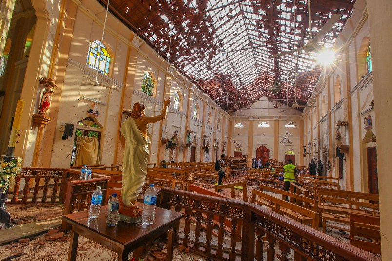 Damage inside katuwapitiya st Sebastian church after a blast in Negombo , Sunday, April 21, 2019. (Ap Photo- Rohan Karunarathne)