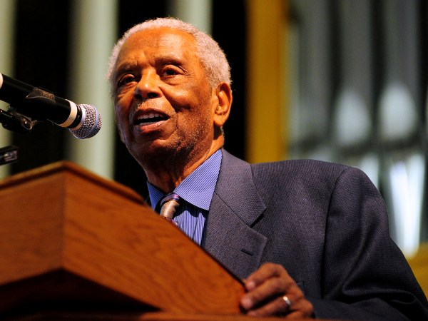 Damon Keith, Senior Judge for the U.S. Sixth Circuit Court of Appeals speaks about Nelson Mandela on Sunday, Dec. 15, 2013 in Detroit.  Keith was the keynote speach at the church.  (AP Photo/Detroit News, Ricardo Thomas)  DETROIT FREE PRESS OUT; HUFFINGTON POST OUT