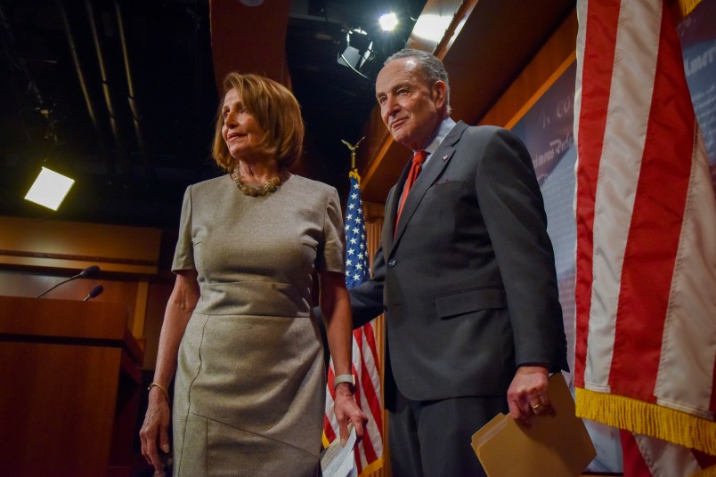 WASHINGTON, DC - JANUARY 25:Speaker of the House Nancy Pelosi (D-CA) and Senate Leader Chuck Schumer address the media in the Senate Radio/TV Gallery at the United States Capitol after Donald Trump agreed to end the partial federal government shutdown on Friday, January 25, 2019, in Washington, DC. The day also marks the second consecutive payday when some federal employees have missed getting a pay check. (Photo by Jahi Chikwendiu/The Washington Post)