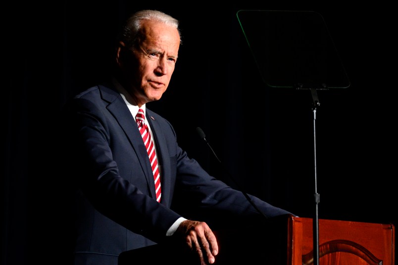 Joe Biden delivers the keynote speech at the First State Democratic Dinner at the Rollins Center in Dover, DE on March 16, 2019. The former U.S. Vice President refrained from announcing his candidacy, even-though early polls conducted in March indicate former Vice President Biden as the favorite of a large Democratic field of candidates. (Photo by Bastiaan Slabbers/NurPhoto)
