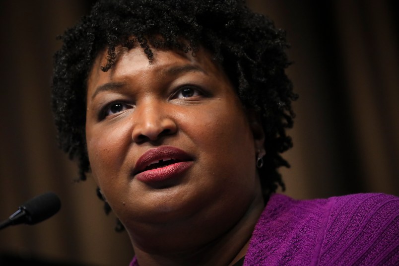 NEW YORK, NY - APRIL 3: Former Georgia Gubernatorial candidate Stacey Abrams speaks at the National Action Network's annual convention, April 3, 2019 in New York City. A dozen 2020 Democratic presidential candidates will speak at the organization's convention this week. Founded by Rev. Al Sharpton in 1991, the National Action Network is one of the most influential African American organizations dedicated to civil rights in America. (Photo by Drew Angerer/Getty Images)