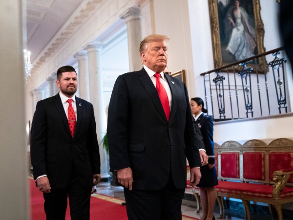 WASHINGTON, DC - APRIL 18:  U.S. President Donald Trump arrives for an event recognizing the Wounded Warrior Project Soldier Ride in the East Room of the White House, April 18, 2019 in Washington, DC. Later today the Department of Justice will release special counsel Robert Mueller’s report on Russian election interference in the 2016 U.S. presidential election. (Photo by Drew Angerer/Getty Images)