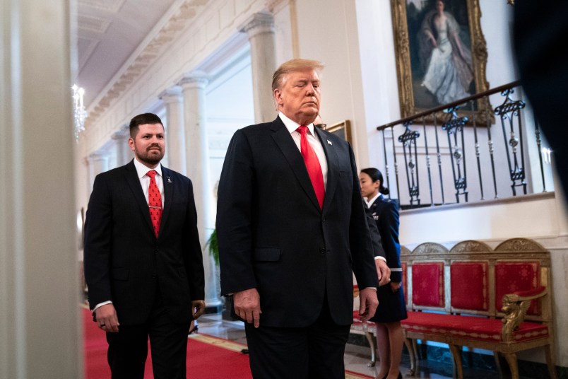 WASHINGTON, DC - APRIL 18:  U.S. President Donald Trump arrives for an event recognizing the Wounded Warrior Project Soldier Ride in the East Room of the White House, April 18, 2019 in Washington, DC. Later today the Department of Justice will release special counsel Robert Mueller’s report on Russian election interference in the 2016 U.S. presidential election. (Photo by Drew Angerer/Getty Images)