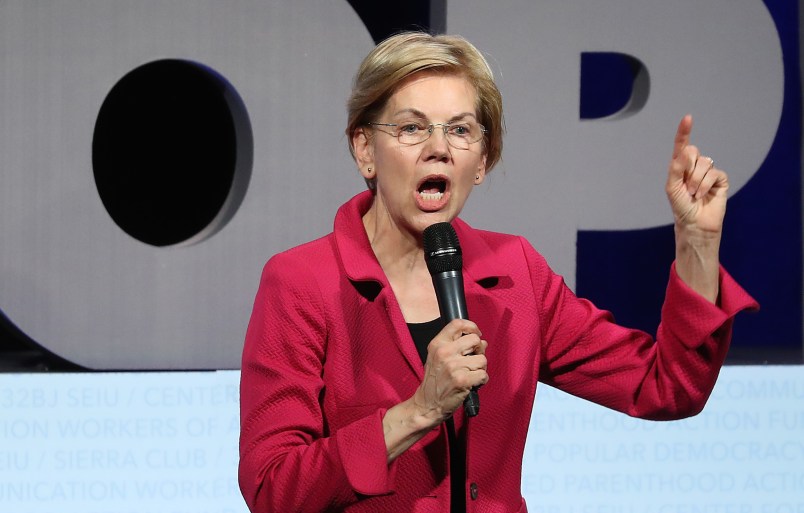 WASHINGTON, DC - APRIL 01: Democratic Presidential candidate U.S. Sen.¬†Elizabeth Warren¬†(D-MA) speaks during the ‚ÄúWe the People" summit featuring 2020 presidential candidates, at the Warner Theatre on April 1, 2019 in Washington, DC. The summit is hosted by The Center for Popular Democracy Action, Planned Parenthood, Sierra Club and the Communications Workers of America. (Photo by Mark Wilson/Getty Images)