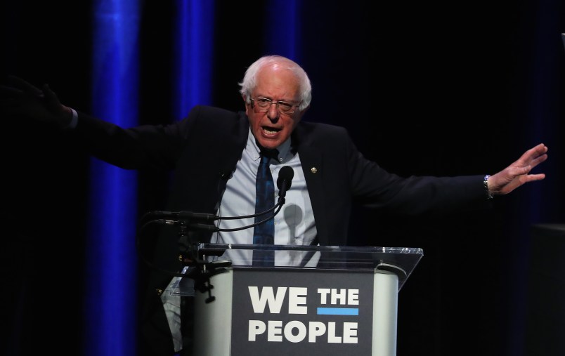 WASHINGTON, DC - APRIL 01: Sen.¬†Bernie Sanders¬†(I-VT) speaks during the ‚ÄúWe the People" summit featuring 2020 presidential candidates, at the Warner Theatre on April 1, 2019 in Washington, DC. The summit is hosted by The Center for Popular Democracy Action, Planned Parenthood, Sierra Club and the Communications Workers of America. (Photo by Mark Wilson/Getty Images)
