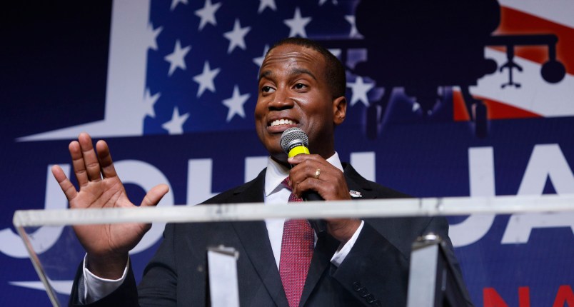 DETROIT, MI - AUGUST 7: John James, Michigan GOP Senate candidate, speaks at an election night event after winning his primary election at his business James Group International  August 7th, 2018 in Detroit, Michigan. James, who has President Donald Trump's endorsement, will face Democrat incumbent Senator Debbie Stabenow (D-MI) in November. (Photo by Bill Pugliano/Getty Images)