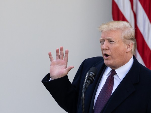 U.S. President Donald Trump speaks before pardoning the National Thanksgiving Turkey, ‘Peas,’ in the Rose Garden at the White House, in Washington, DC., on Tuesday November 20, 2018. Following the presidential pardon, Peas will join Carrots, the other pardoned turkey, at Virginia Tech’s "Gobblers Rest" exhibit in Blacksburg, Virginia.(Photo by Cheriss May/NurPhoto)