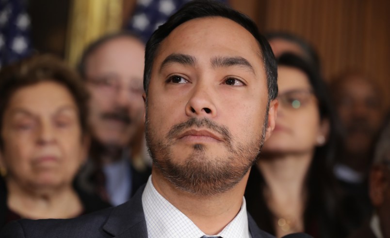 WASHINGTON, DC - FEBRUARY 25:  Rep. Joaquin Castro (D-TX)  speaks during a news conference about the resolution he has sponsored to terminate President Donald Trump's emergency declaration February 25, 2019 in Washington, DC. The House is expected to vote on and pass a resolution this week that would abolish Trump's declaration of a national emergency to build a U.S.-Mexico border wall. (Photo by Chip Somodevilla/Getty Images)