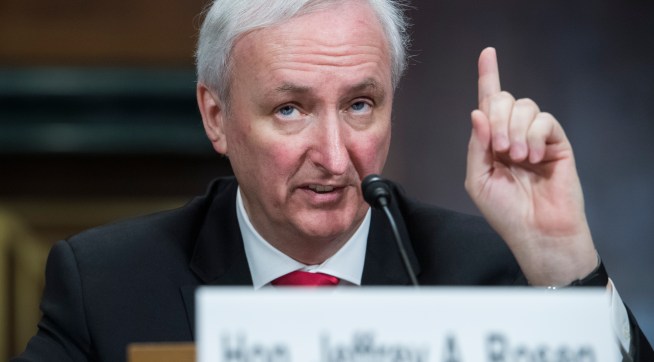 rUNITED STATES - APRIL 10: Jeffrey Rosen, nominee to be deputy attorney general, testifies during his Senate Judiciary Committee confirmation hearing in Dirksen Building on Wednesday, April 10, 2019. (Photo By Tom Williams/CQ Roll Call)