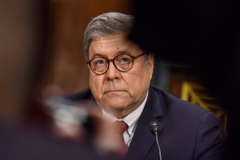 WASHINGTON, DC - MAY 1:Attorney General William Barr testifies before the Senate Judiciary Committee at the Dirksen Building on Wednesday, May 1, 2019, in Washington, DC. (Photo by Jahi Chikwendiu/The Washington Post)
