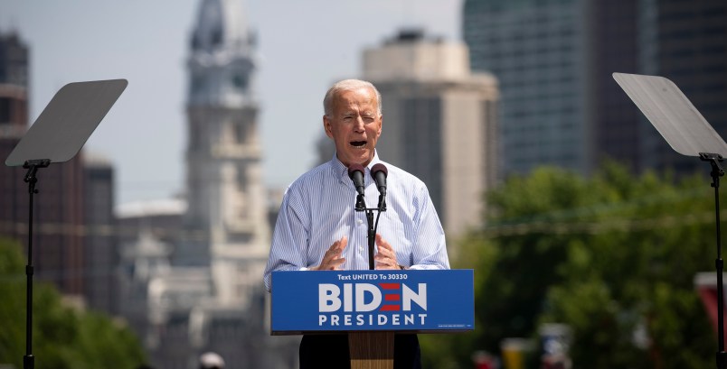 PHILADELPHIA, PA - MAY 18: Democratic presidential candidate, former U.S. Vice President  Joe Biden speaks during a campaign kickoff rally, May 18, 2019 in Philadelphia, Pennsylvania. Since Biden announced his candidacy in late April, he has taken the top spot in all polls of the sprawling Democratic primary field. Biden's rally on Saturday was his first large-scale campaign rally after doing smaller events in Iowa and New Hampshire in the past few weeks. (Photo by Drew Angerer/Getty Images)