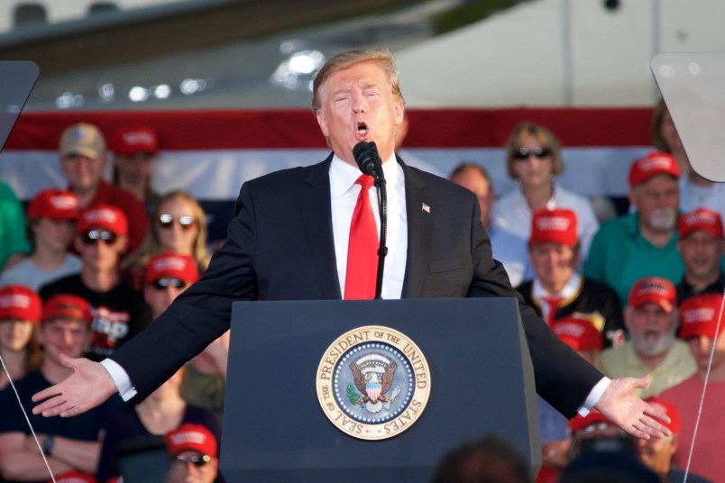 US President Donald J Trump holds a MAGA rally at the Williamsport Regional Airport, in Montoursville, PA on May 20, 2019. (Photo by Bastiaan Slabbers/NurPhoto)
