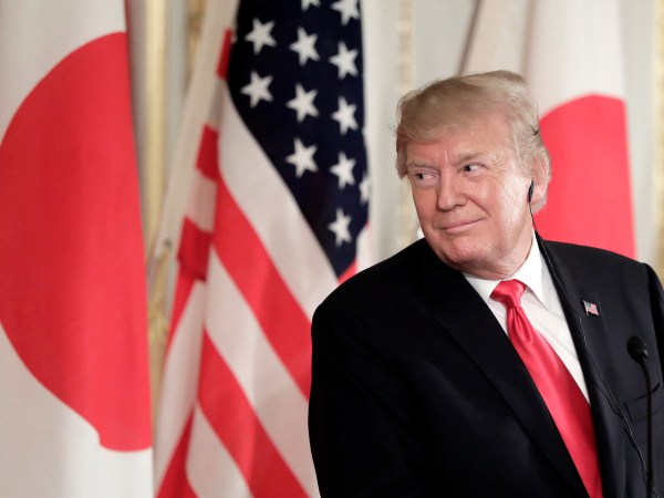 U.S. President Donald Trump reacts during a news conference with Shinzo Abe, Japan's prime minister, not pictured, at Akasaka Palace in Tokyo, Japan, on Monday, May 27, 2019.  Photographer: Kiyoshi Ota/Bloomberg