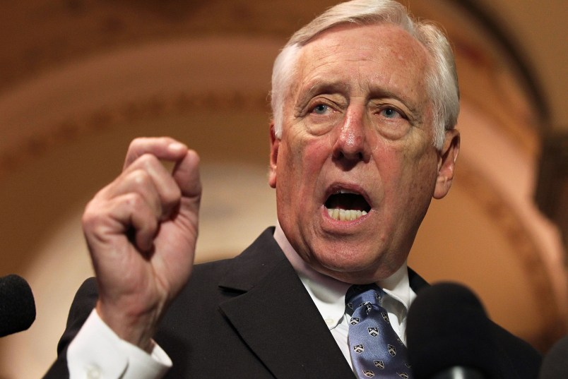 WASHINGTON, DC - DECEMBER 21:  U.S. House Minority Whip Rep. Steny Hoyer (D-MD) speaks to the media December 21, 2011 on Capitol Hill in Washington, DC. The House Democratic leaders responded to the accusations from the House Republicans of not forming a panel to negotiate the payroll tax cut extension bill, after the House rejected the version approved by the Senate.  (Photo by Alex Wong/Getty Images)