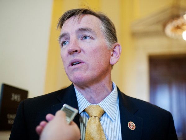 UNITED STATES - NOVEMBER 14: Rep. Paul Gosar, R-Ariz., talks with reporters outside a meeting of House Republican Steering Committee meeting in Cannon Building, November 14, 2014. (Photo By Tom Williams/CQ Roll Call)
