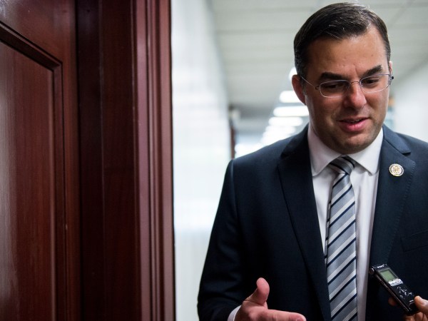UNITED STATES - SEPTEMBER 29: Rep. Justin Amash, R-Mich., speaks with a reporter outside of the House Republican Conference meeting in the basement of the U.S. Capitol on Tuesday, Sept. 29, 2015. (Photo By Bill Clark/CQ Roll Call)