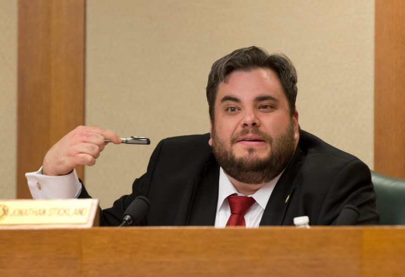 State Rep. Jonathan Stickland, R-Bedford, makes a point as Texas officials continue to investigate the death of Sandra Bland, who died July 13th in the Waller County jail after a traffic stop near Houston. The hearing at the Texas Capitol drew dozens of legislators and activists wanting answers after Bland's apparent jail suicide.