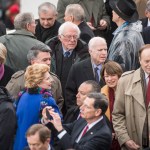 UNITED STATES - JANUARY 20: Senators including Bernie Sanders, I-Vt., center and John McCain, R-Ariz., are seen on the West Front of the Capitol before Donald J. Trump was sworn in as the 45th President of the United States, January 20, 2017. (Photo By Tom Williams/CQ Roll Call)