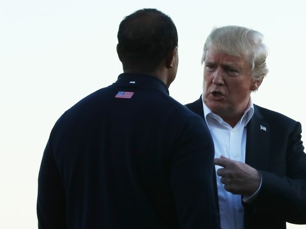 during Sunday singles matches of the Presidents Cup at Liberty National Golf Club on October 1, 2017 in Jersey City, New Jersey.