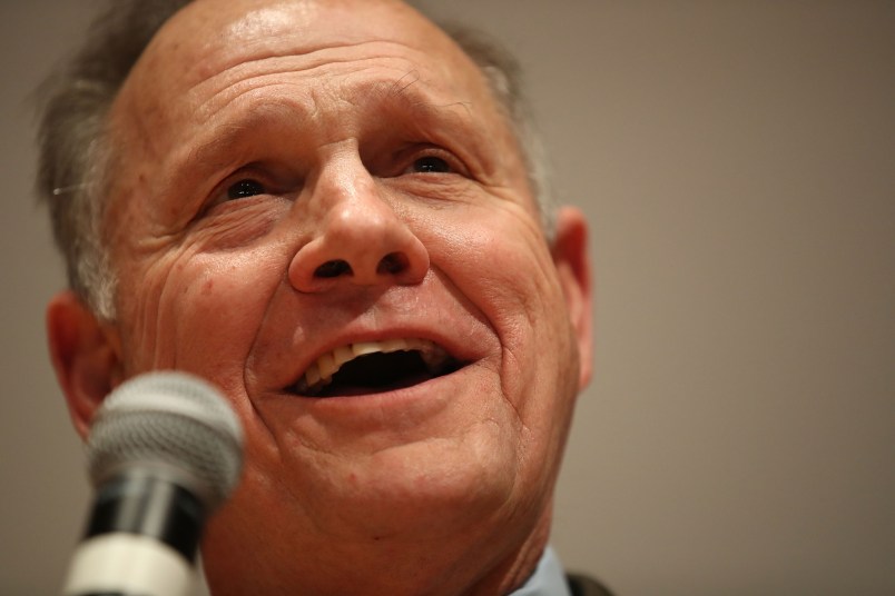 Republican Senatorial candidate Roy Moore concedes defeat against his Democratic opponent Doug Jones at his election night party in the RSA Activity Center on December 12, 2017 in Montgomery, Alabama. Mr. Moore lost the special election to replace Attorney General Jeff Sessions in the U.S. Senate.